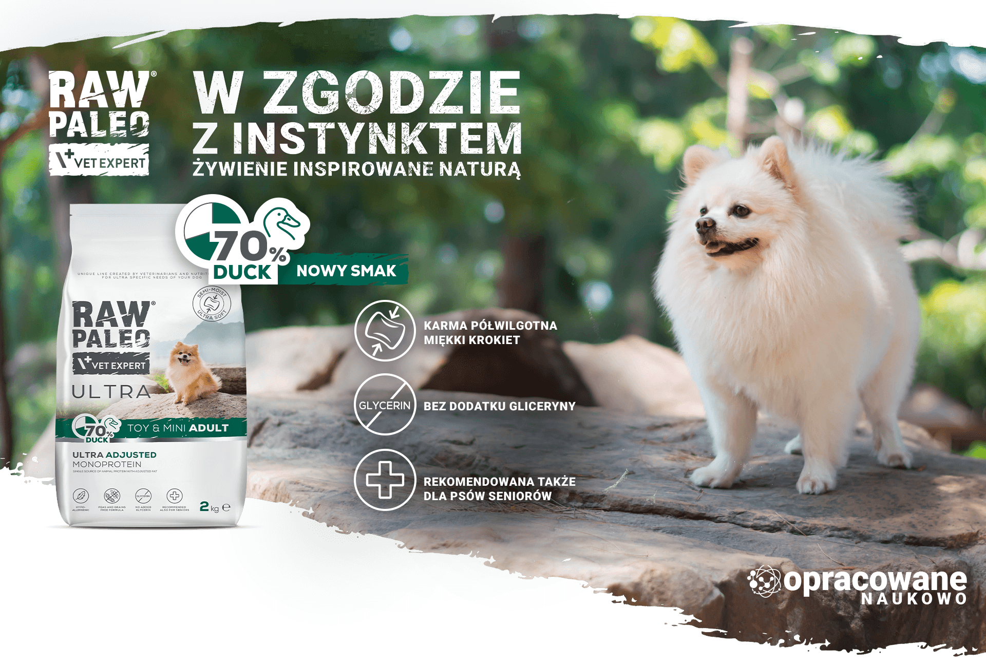 RAW PALEO DUCK — nowy smak. Karma półwilgotna, miękki krokiet, bez dodatku gliceryny, rekomendowana także dla psów seniorów.