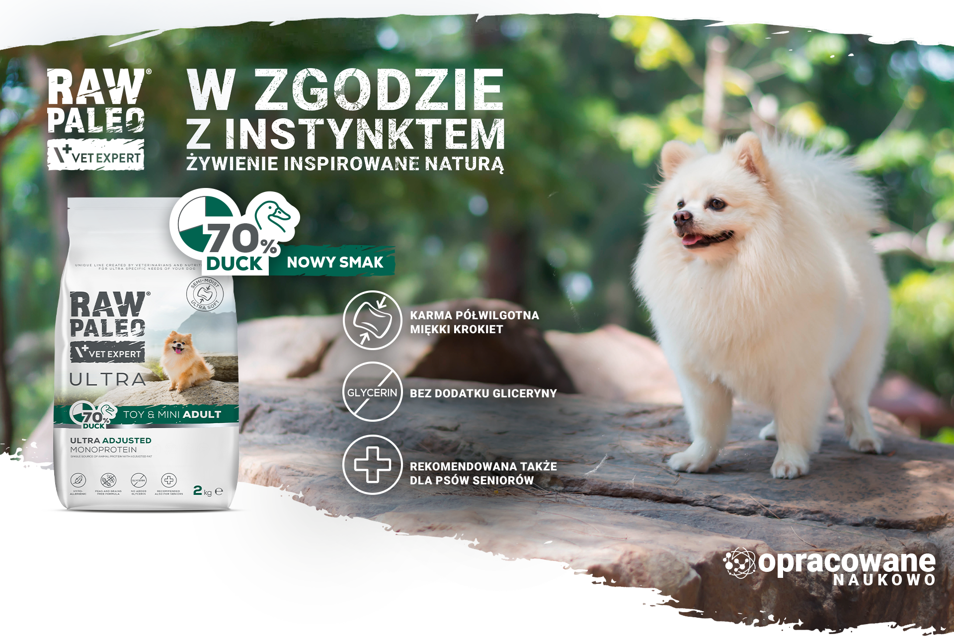 RAW PALEO DUCK — nowy smak. Karma półwilgotna, miękki krokiet, bez dodatku gliceryny, rekomendowana także dla psów seniorów.